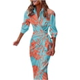 thumbnail image 4 of Vestido largo informal con dobladillo dividido y cordón de solapa con estampado de mangas largas sexy para mujer Pompotops hdfakjf9363, 4 of 8