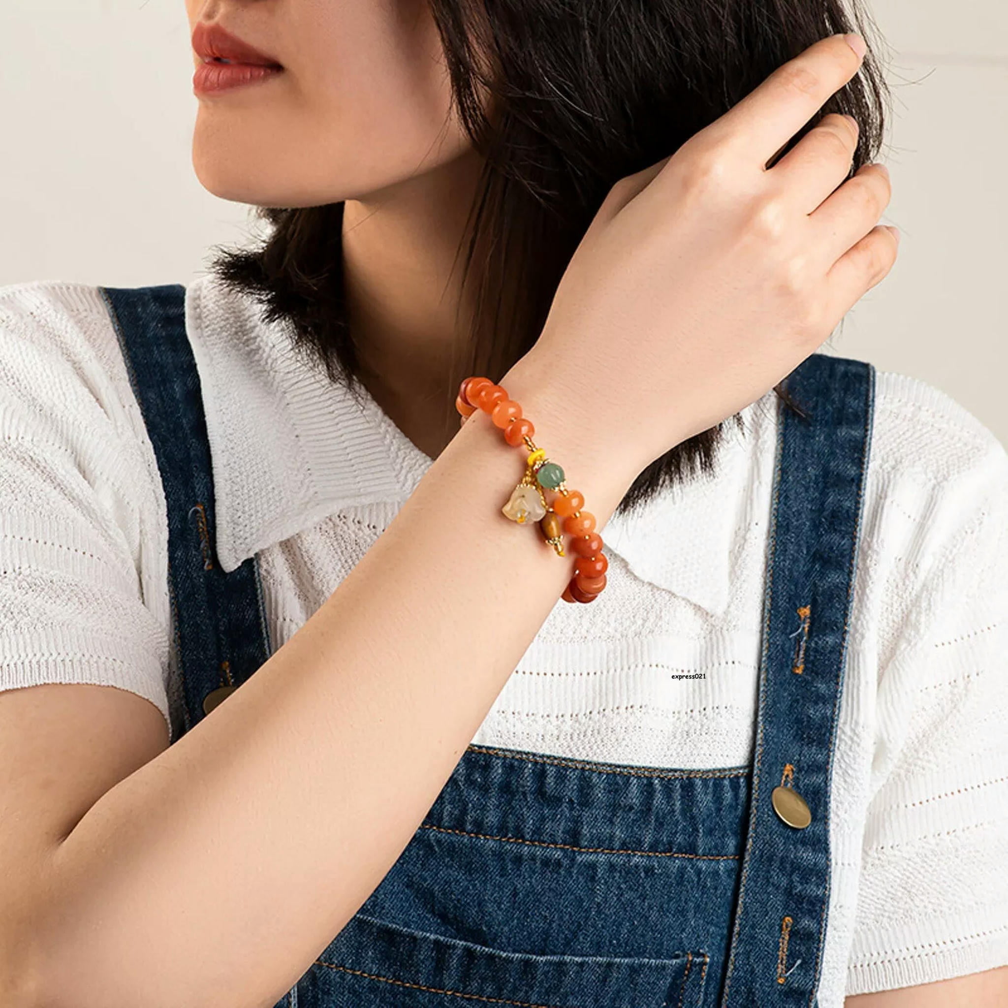 HOOUN Natural Jade Bangle Women Lucky Yellow Abacus Beads Flower Bracelet