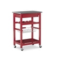 thumbnail image 2 of Linon Natalie Wood Stainless Steel Top Kitchen Cart in Red, 2 of 12