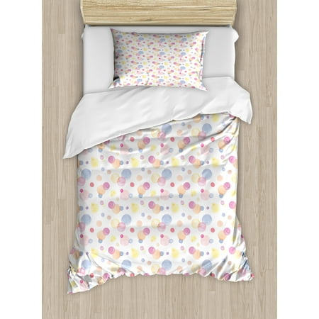 Teenage Bedding Set Pastel Twin Size Duvet Cover Set, Big and Small Watercolor Spots Dots Romantic and Abstract Teenage Girls Pattern, Decorative 2 Piece Bedding Set with 1 Pillow Sham, Multicolor, by Ambesonne ()