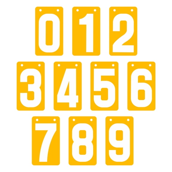 GOGO Number Score Cards, Set of 0-9, Yellow 3-1/8" x 5-1/2" Thick PVC Cards (Rings Not Included)