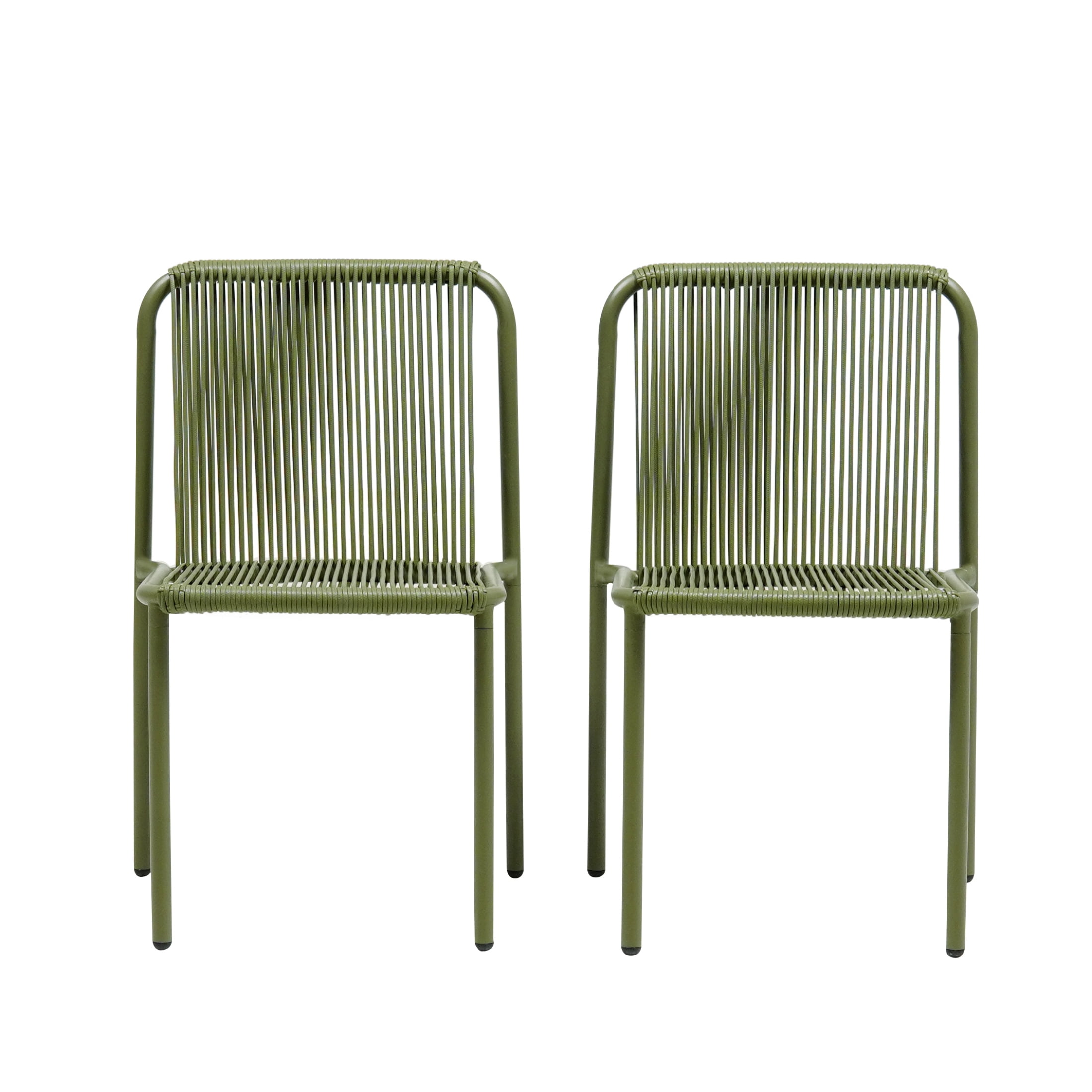 Christopher Knight Home Modern Rattan Patio Dining Chairs, Metal Frame, Green, Set of 2