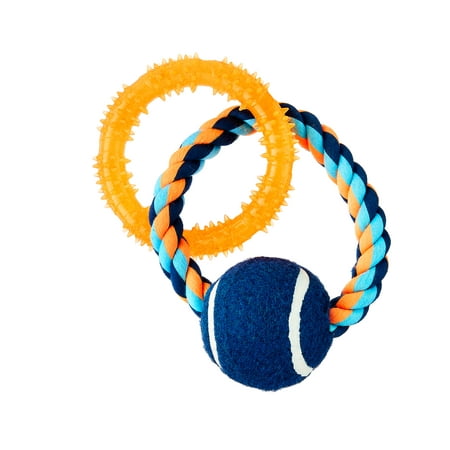 Vibrant Life Multicolor Chomp & Tug Buddy TPR & Rope Ring Interactive Dog Chew Toy, Small