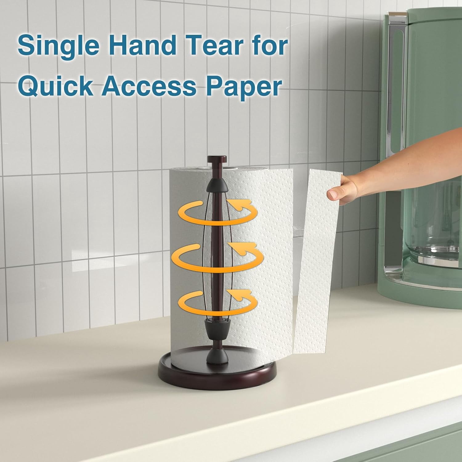 Paper Towel Holder Countertop, White Kitchen Accessories Decor, Stainless Steel, Weighted Base, Paper Towel Roll Holder Stand with Ratchet Mechanism for Kitchen Bathroom Farmhouse Essentials