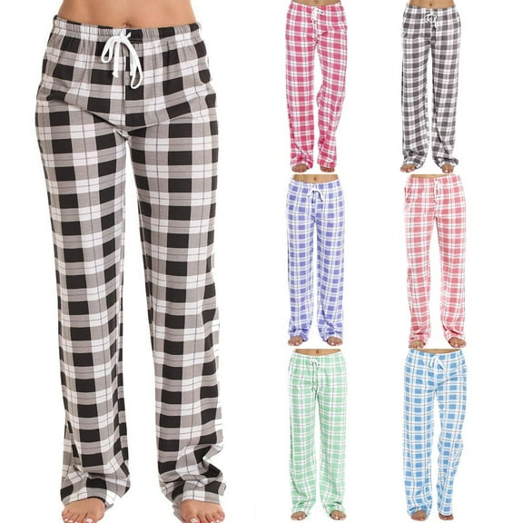 Fall Saving! HVOBTTY Women's Long Pajama Pants, Pajama Pants for Women Plus Size, Women's Comfortable Soft Plaid Print Drawstring Elastic Waist Long Pajama Pants Brown, L