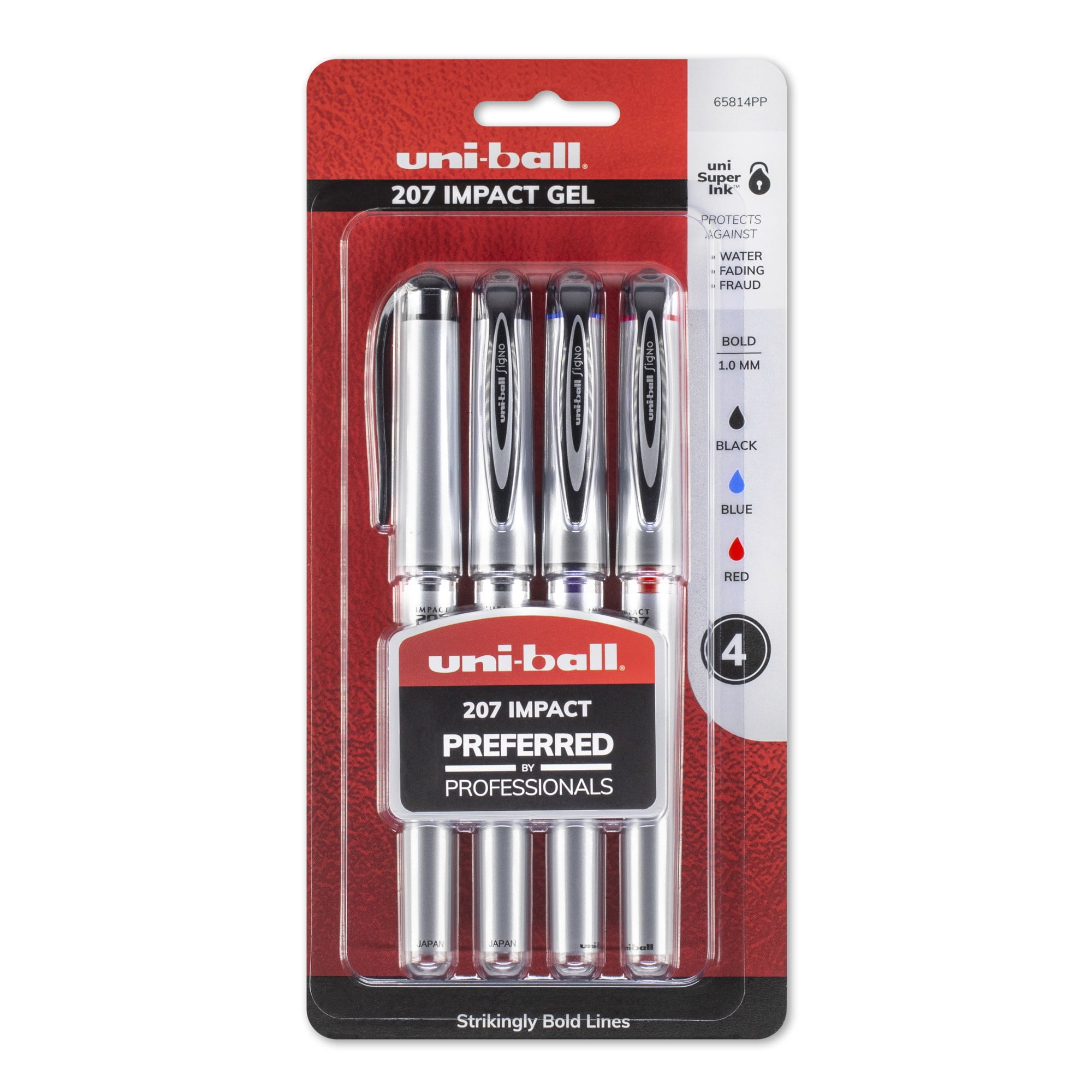 uni-ball® 207™ Impact™ Gel Pens, Bold Point, 1.0 mm, Assorted Barrels, Assorted Ink Colors, Pack Of 4