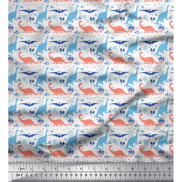 Soimoi Cotton Duck Fabric Tree & Dinosaur Animal Printed Craft Fabric by The Yard 56 Inch Wide