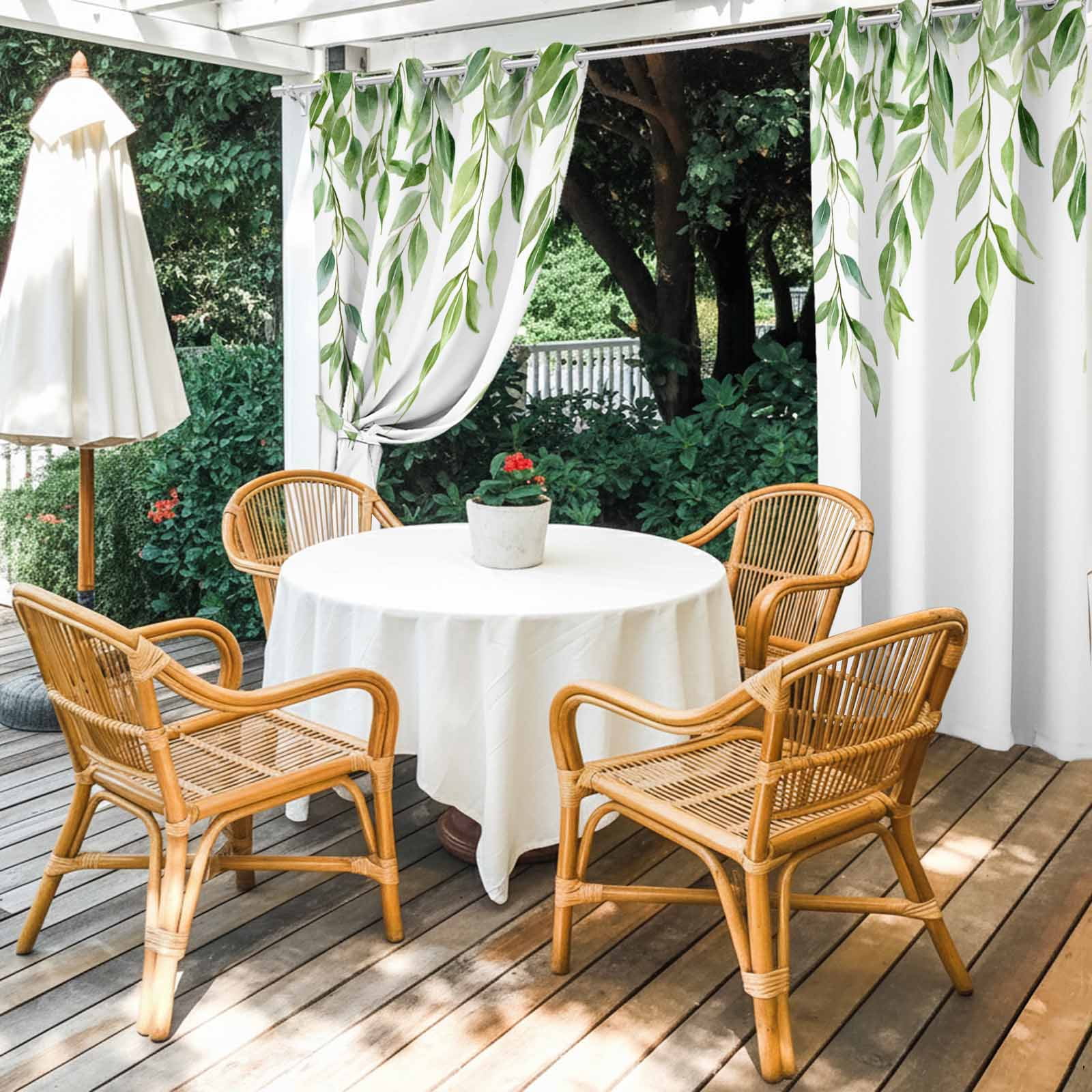 Outdoor Curtains for Patio Waterproof, Green Vines Windproof Pravicy Outside Porch Blackout Curtain, Spring Botanical Plants Leaves Farmhouse Sun Blocking Grommets Curtains for Cabana Gazebo 54"x108"