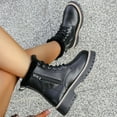 thumbnail image 4 of SUNVIT Womens Fleece Lined Black Combat Boots Size 39 - PU Faux Leather, Side Zipper & Lace-Up, Chunky Rubber Sole for Warmth & Cold Weather Casual Use, 4 of 9