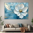 thumbnail image 6 of Mudket White Magnolia Flower on blue Marble with Gold Canvas Wall Art, Framed Floral Print, Ready to Hang Wall Decor for Living Room Office, Modern Abstract Artwork - 12"L x 8"W, 6 of 10