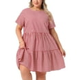 thumbnail image 1 of Vestidos de cuadros para mujer de tallas grandes Agnes Orinda, estilo vintage de los años 50, con capas, cuello redondo, manga corta, casual de verano, midi, en cuadros rojos, talla 3X, 1 of 6