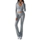 thumbnail image 1 of Conjunto Deportivo de 2 Piezas para Mujer, Camiseta de Larga, Pantalones Acampanados con Solapa, Chándal Informal, Gris, Talla M, 1 of 8