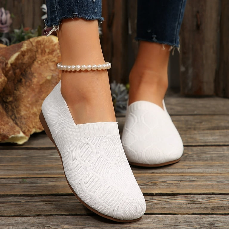 Knitted Oxfords Dress Shoes for Women 2025 Autumn Fall Pointed Toe Low  Heels Slip on Loafers Walking Sneakers - Walmart.com