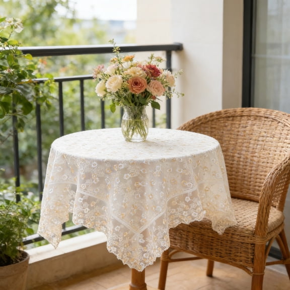33.5x33.5 Inch Square Lace Tablecloth, Embroidered Vintage Floral Coffee Table Cloth Fabric Cover Small Cute Crochet Tablecloth for Round Coffee Side Tables, Decor for Wedding Kitchen Dining Holiday
