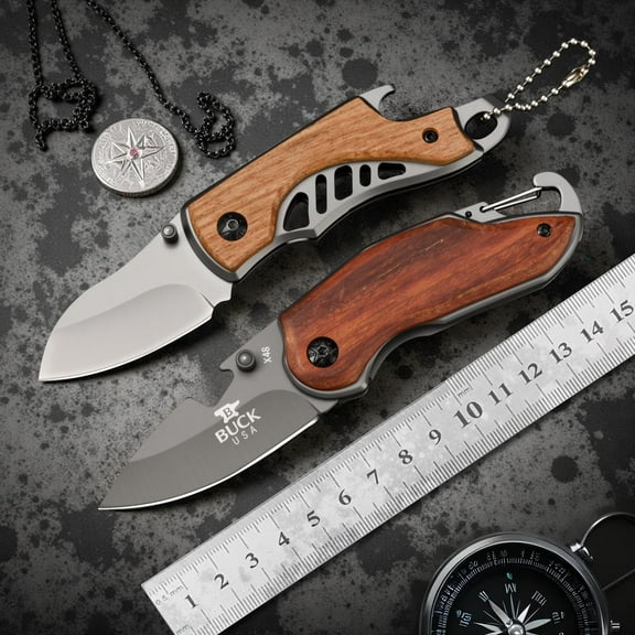 2pcs Multi-Purpose Folding Fruit Knives Set - Perfect for Outdoor Camping and BBQ. Thick Stainless Steel Knife Blade with Sandalwood Handle. Great for Apple Peeling