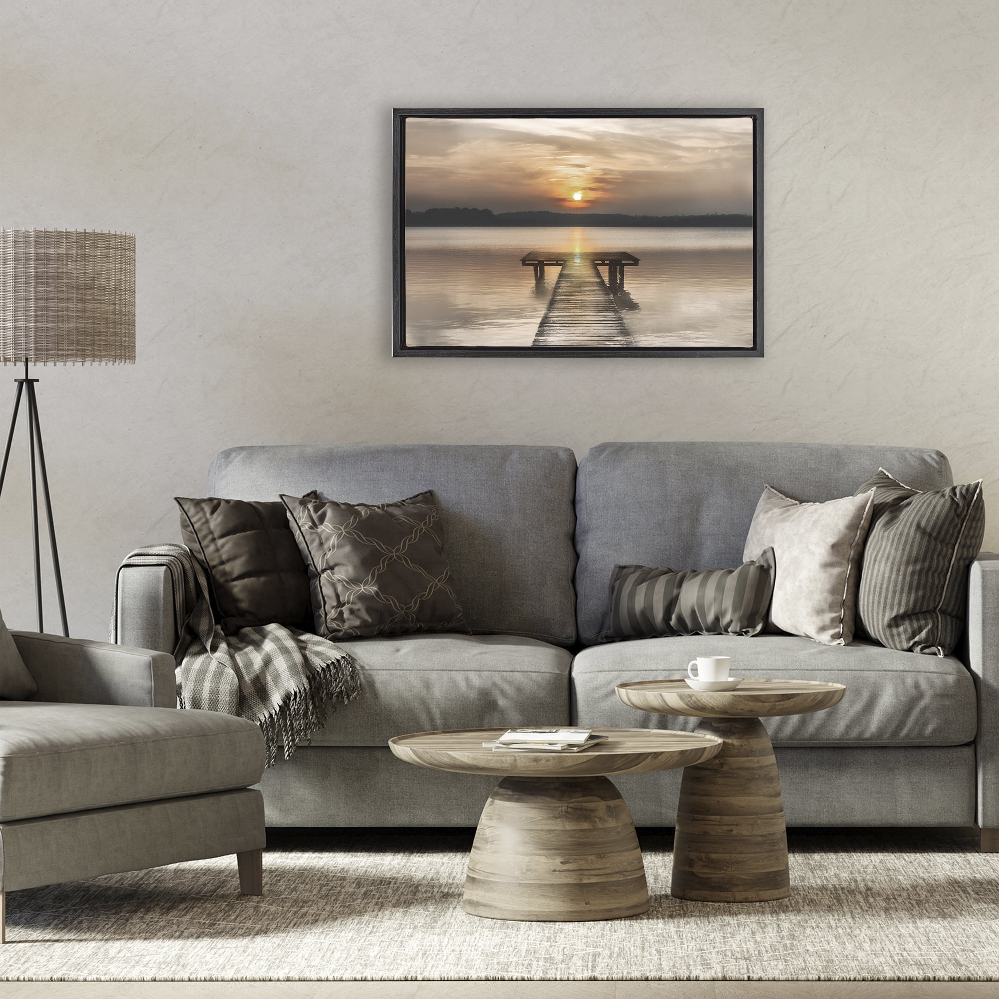 Stupell Industries Centric Reflective Sunrise Black Framed Floater Canvas Wall Art, design by Irene Weisz