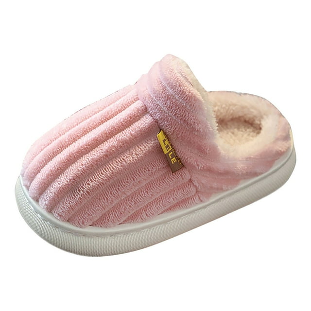 Kcodviy Winter Simple able Versatile Fuzzy Princess Slippers Girls and Boys Toddler Cotton Slippers Little Kid Big Kid Vertical Texture Slipper Booties Warm and Non Slip Home Plush Cotton Sho