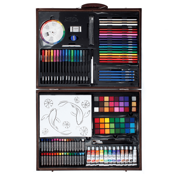 ArtSkills Complete Painting and Drawing Art Set for Kids in Portable Wooden Case, 19" x 14.5", 203 Pieces