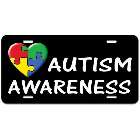Autism Awareness - Puzzle Heart Novelty Metal Vanity License Tag Plate