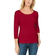 Karen Scott Women's Petite Cotton Scoop-Neck Top Red Size Petite Large