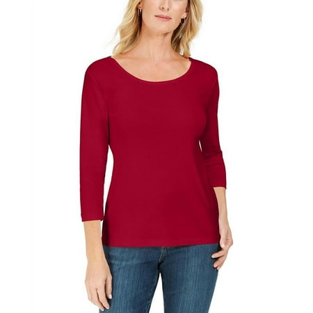 Karen Scott Women's Petite Cotton Scoop-Neck Top Red Size Petite Large