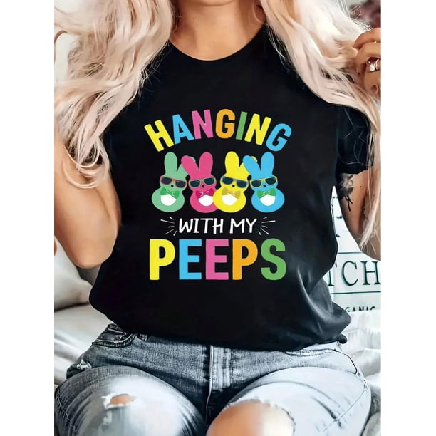 Camiseta con estampado "Pascua colgando con mi" (con cuello redondo, manga corta, cómoda, informal, para primavera y verano). Camiseta para mujer, para adultos, hombres, mujeres, adolescentes, jóvenes