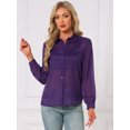thumbnail image 4 of DARING DIVA Women's Long Sleeve Tops Button Down See Through Mesh Shirt M Dark Purple, 4 of 6