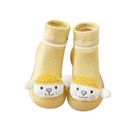 

UKAP Girls Socks Shoes Slip On Floor Slipper High Top Sock Slippers Breathable First Walking Shoe Kids Knit Upper Comfort Yellow Cartoon 4.5C