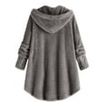 thumbnail image 4 of Lyinloo Women Plus Size Button Plush Tops Hooded Loose Cardigan Wool Coat Winter Jacket Dark Gray XXXL, 4 of 4