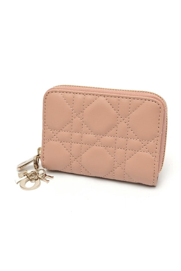 Pre-Owned Christian Dior Dior Lady Voyageur Zip Coin Case S0985ONMJ Cannage Leather Pink Beige