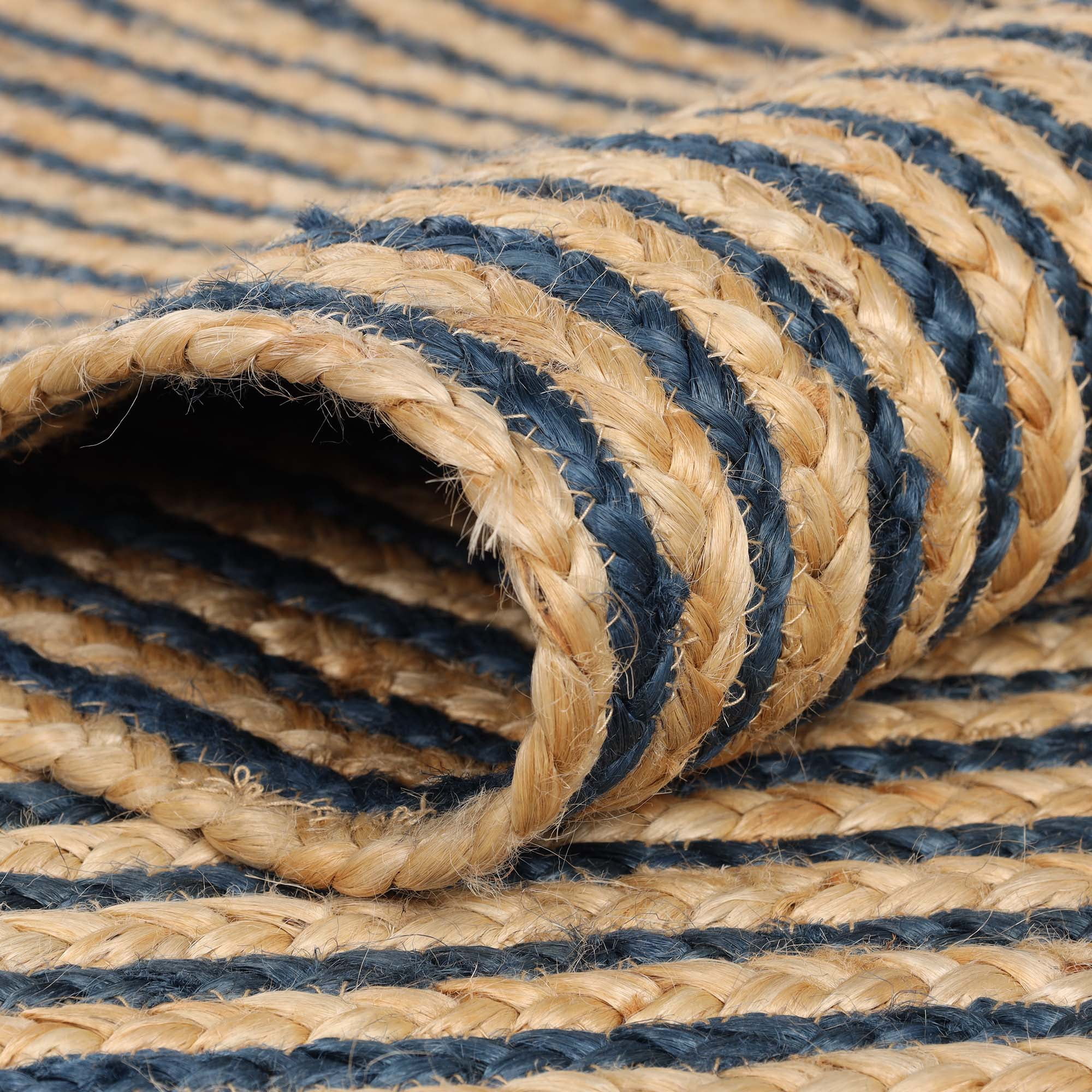 Superior Braided Jute Handwoven Indoor Outdoor Area Rug, 2'6" x 8', Navy Blue