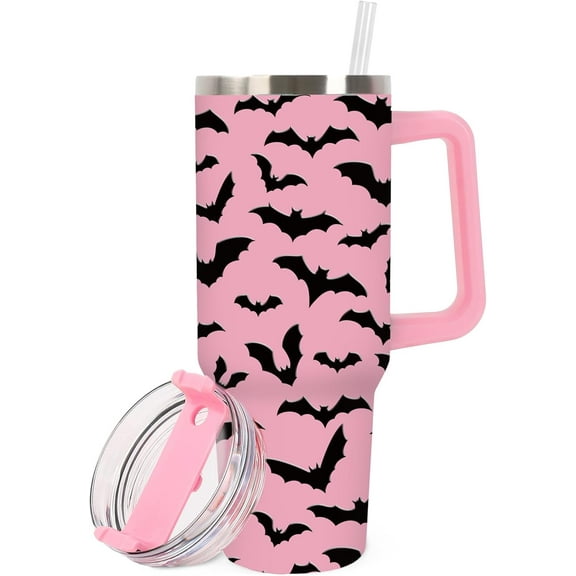 40oz Coquette Pink Bow Tumbler with Handle Lid and Straw Watercolor Floral Bowknot Tumbler Pink White Flower Stainless Steel Cup for Women Friend Holiday Birthday Travel