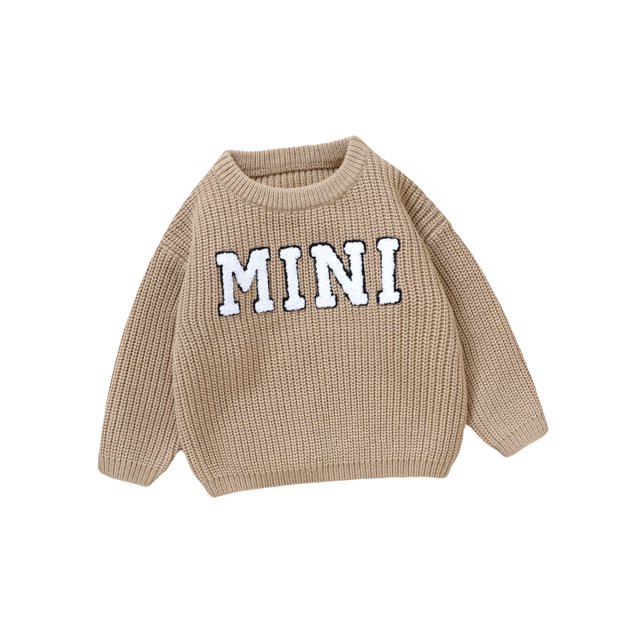 Nituyy Baby Knit Sweaters Long Sleeve Round Neck Letter Embroidery Pullover Infant Fall Tops