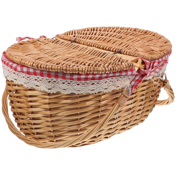 AURARMLET Rustic Woven Picnic Basket Brown with Lid for Outdoor and Home Storage
