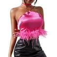 thumbnail image 3 of Liacowi Women Sexy Feather Trim Tank Top Sleeveless Spaghetti Strap Cami Vest Backless Crop Top Streetwear, 3 of 6