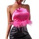 thumbnail image 3 of SAYOO, chaleco de plumas para mujer, sin mangas, con cordones, cuello Halter, espalda descubierta, retales de plumas, Tops de verano para fiesta de Club SAYOO  moda, 3 of 6