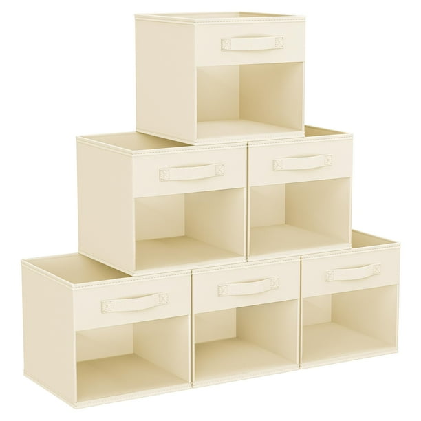 Cubo de almacenamiento DIMJ Cube, 6 paquetes con asas, para armario, color beige
