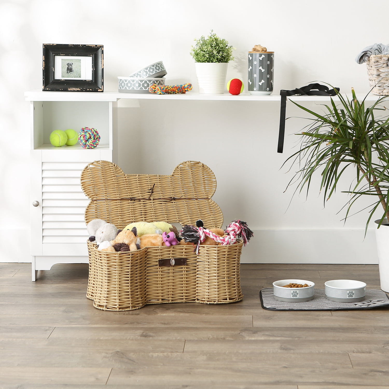 Bone Dry Pet Storage, Toy Basket, Medium, 21x13x8", Beige Plastic Wicker