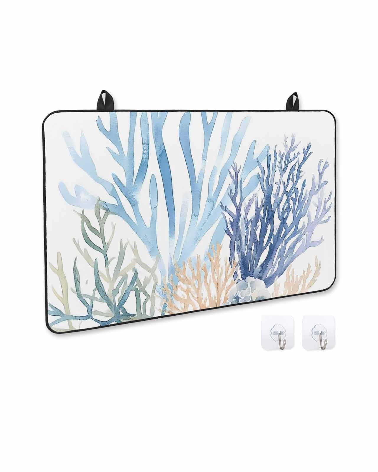 nqOlkjepod Large Induction Cooktop Protector Mat 36"x21", Summer Coral Stove Top Covers for Electric Stove, Vintage Coastal Ocean Blue Green Plant Stove Burner Cover Mats, Glass Top Stove Cover