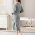 thumbnail image 5 of Winter Fleece Robe for Women Shawl Collar Fuzzy Warm Soft Kimono Bathrobe Long Sleeve Nightgown Sleepwear with Pockets, 5 of 8