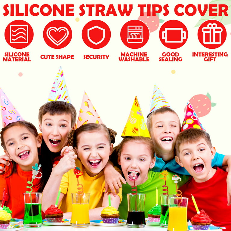 6PCS Cartoon Straw Cover Straw Tips Cover Straw Toppers Anti Dust