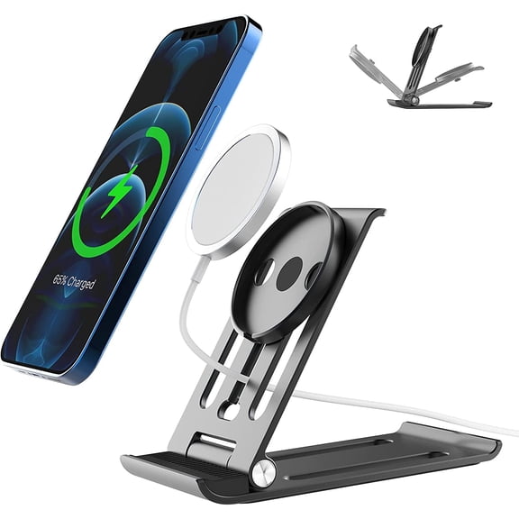 Cell Phone Stand for MagSafe Charger, Adjustable Desk Holder for MagSafe, Foldable Charging Station Dock Cradle Compatible with MagSafe Charger for iPhone 12 Mini/12/12 Pro/12 Pro Max/13/13Pro (Grey)