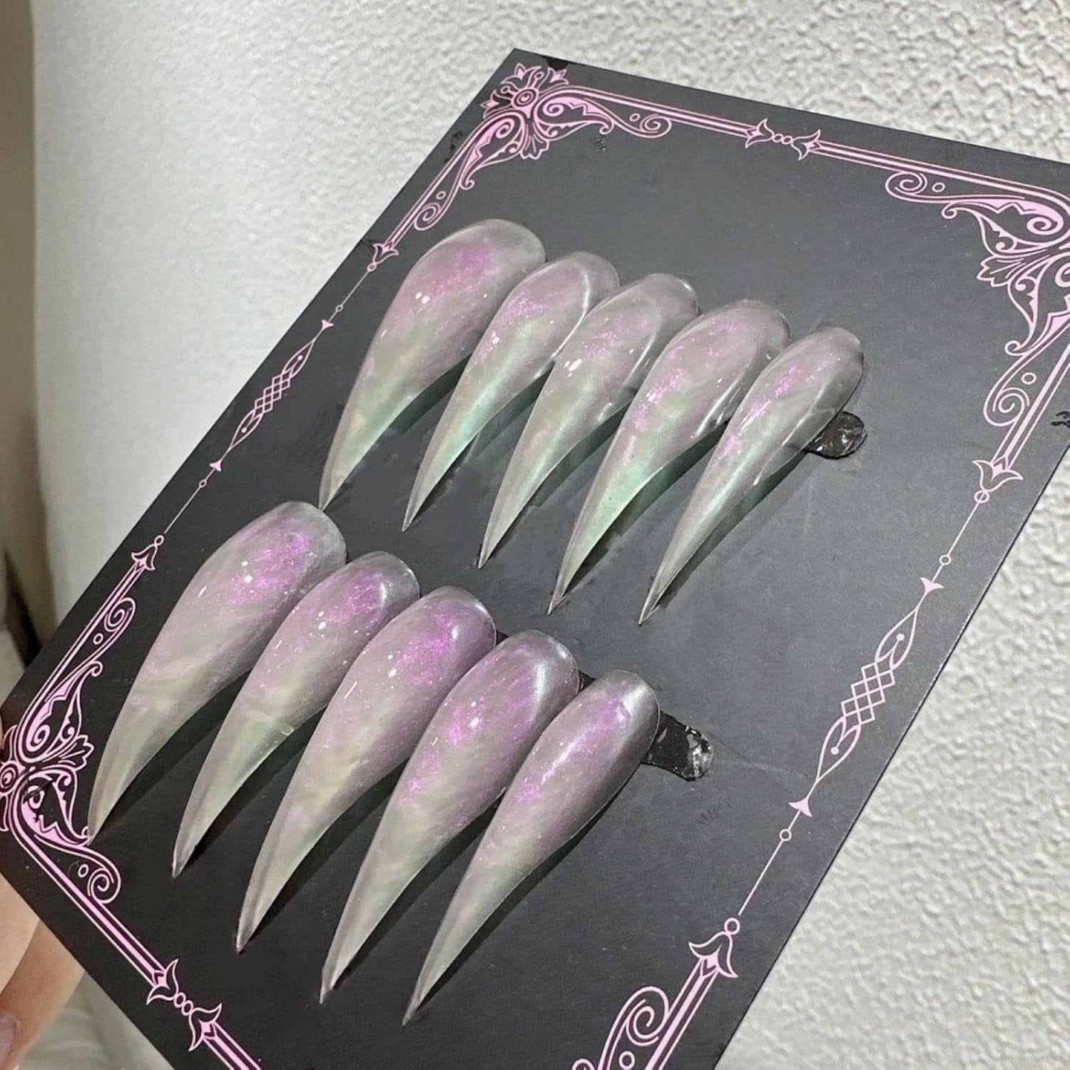 Cat Claw Press on Nails Long Stiletto Purple Aurora Colors Cute Animals Style Reusable Thick Acrylic Press on Nails Cat Dragon Eagle Claw False Nail with Y2K Style Design Glossy Glue on Nail