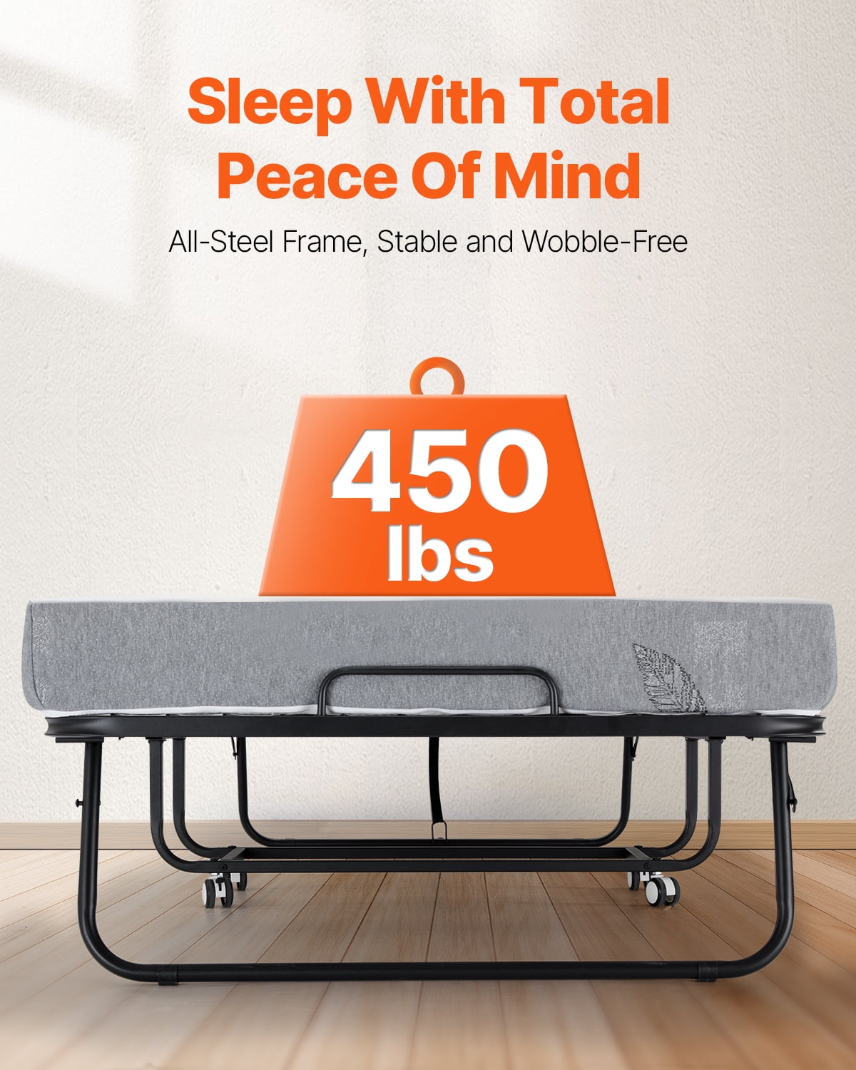 KFFKFF Rollaway Bed, 38 in x 75 in Folding Bed with 5 in Mattress, Twin Size Foldable Bed with Durable Metal Frame & Memory Foam Mattress, Portable Twin Roll Away Bed with Mattress, for Adults, Guest
