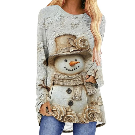 Fall Saving Talove Long Sleeve Shirts for Women Graphic Printed Sweatshirt Fall Fashion Must Haves Crew Neck T-Shirts Womens Tops Plus Size Christmas Shirts