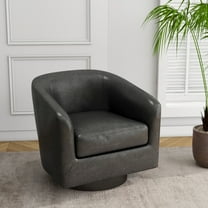 DREAMSIDEA Modern Upholstered Barrel Chair Swivel Accent Chair for Living Room Faux Leather - Black/PU