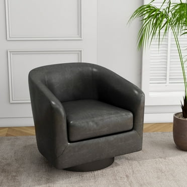 DREAMSIDEA Modern Upholstered Barrel Chair Swivel Accent Chair for Living Room Faux Leather - Black/PU
