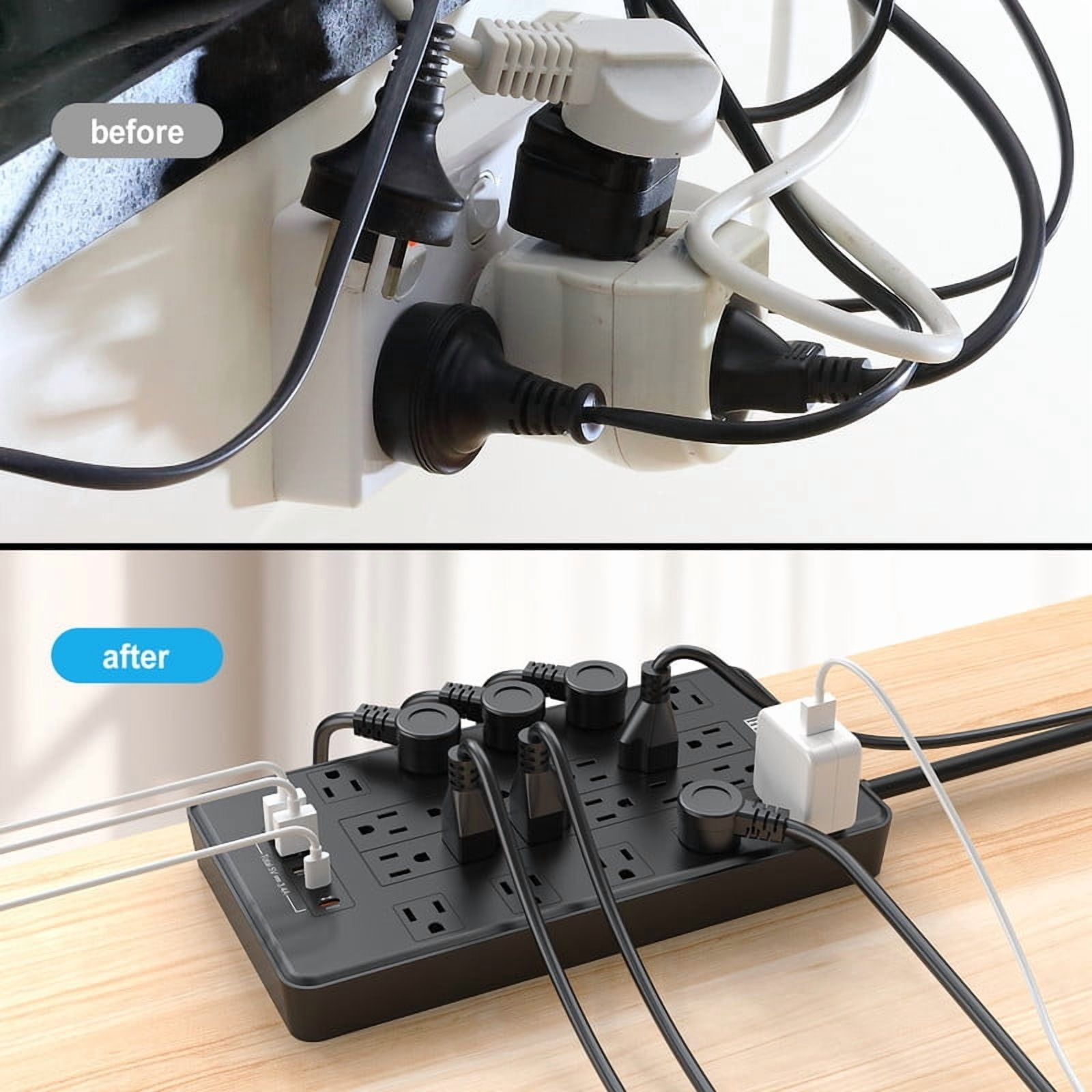 HITRENDS Power Bar, Flat Plug, 22 Outlets and 5 USB Ports, 2700 J, 6ft Extension Cord