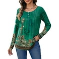thumbnail image 3 of UVN Womens Blouses Long Sleeve Crew Neck Shirts Button Up Pleated Dressy Casual Tunic Tops, 3 of 7