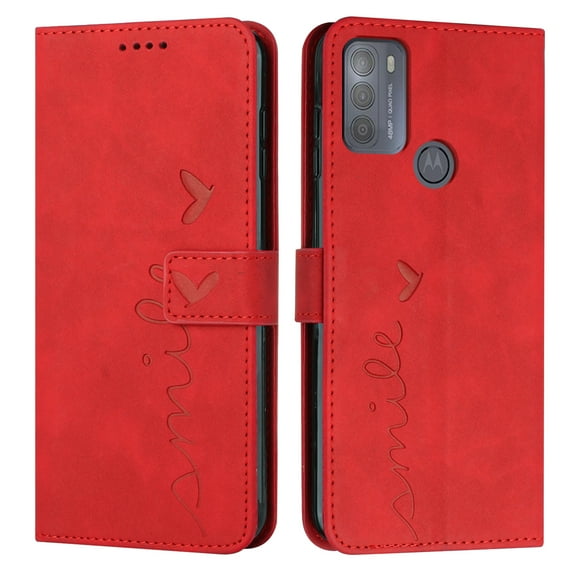 Allytech Moto G50 Case 6.5" - Premium PU Leather Folio Stand Shockproof Protective Cards Slots Holder Magnetic Closure Hand Wrist Wallet Cover Shell for Motorola Moto G50 - Red